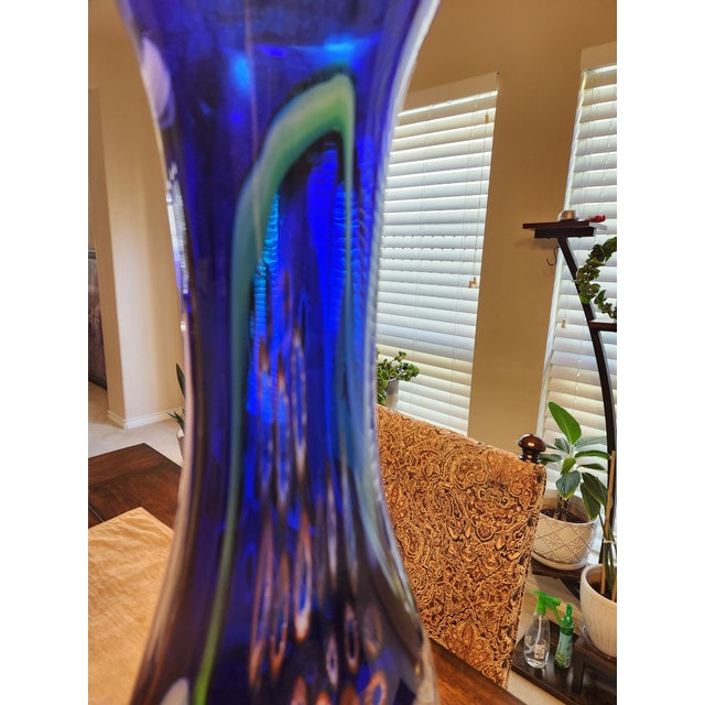 Murano Mid 20th Century Stunning 25" Murano Cobalt Blue Millefiori Vase Hand-Blown Statement Piece For Sale - Image 4 of 12