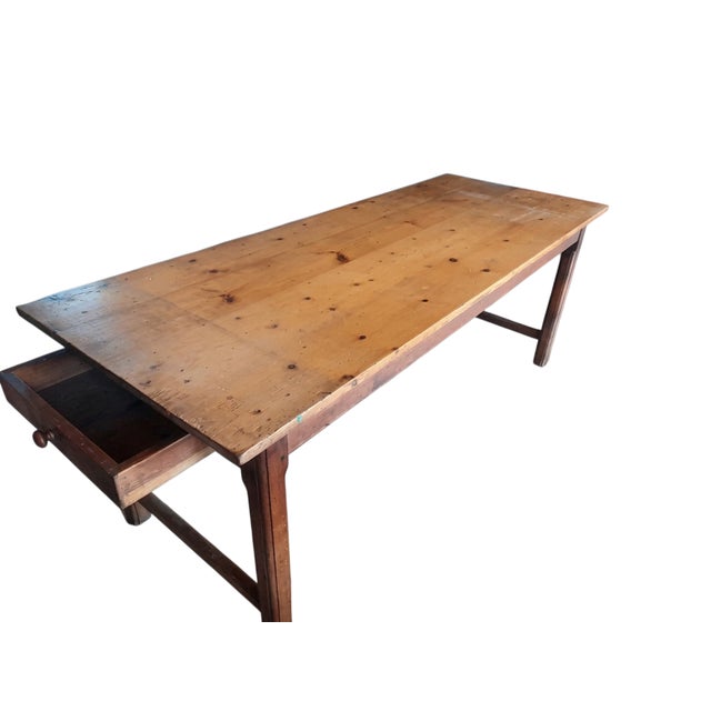 French Farmhouse Table in Northern Red Pine with Drawer, 1870 For Sale - Image 4 of 4