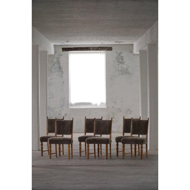 Wood Vintage Danish Dining Chairs in Oak and Lambswool by Henning Kjærnulf, 1950s, Set of 6 For Sale - Image 7 of 18