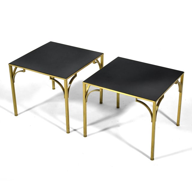 Mid 20th Century Pair of Brass Side Tables with Black Glass Tops For Sale - Image 5 of 8