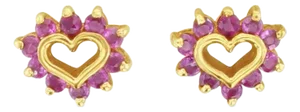 Dainty Small Ruby Heart Cutout Shaped Studs 14k Yellow Gold, 2 Pieces