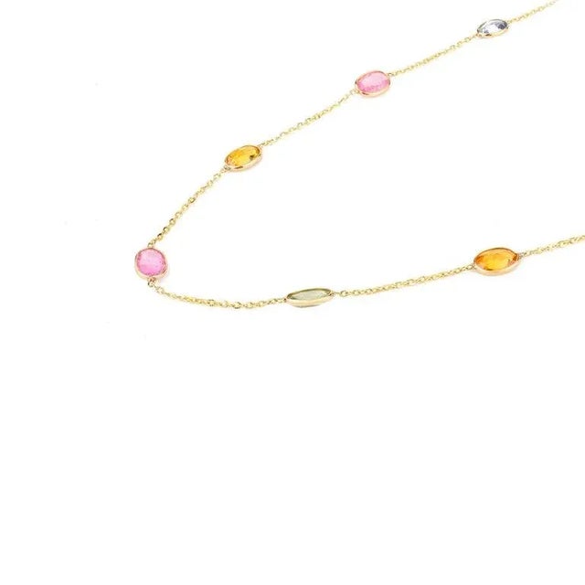 Art Deco 5.35 Carats Rainbow Sapphire 18k Gold Chain Link Necklace by VRJewels For Sale - Image 3 of 15