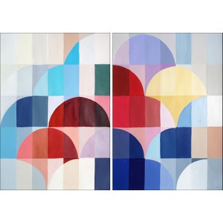 2025, Bauhaus Gems, Intuitive Modernism Painting, Large Diptych of Balloons Patterns, Acrylic Painting on Watercolor Paper by Natalia Roman-Set of 2 For Sale