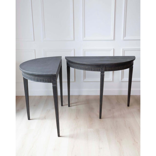 Wood Pair of Swedish Demi-Lune Tables, circa 1880 For Sale - Image 7 of 11