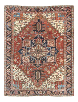 Early 20th Century Antique Serapi Rug Geometric Motifs