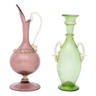 Two Murano Gold-Flecked Glass Vessels For Sale
