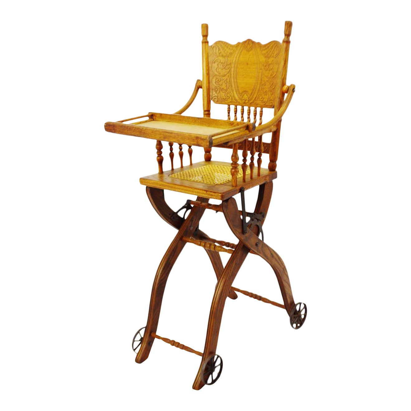 Antique Adjustable Child's High Chair and Stroller Combination Cane