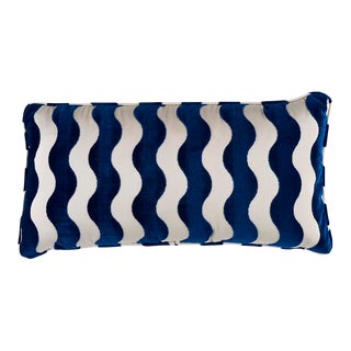 Schumacher x Miles Redd The Wave 12" Lumbar Pillow In Navy For Sale