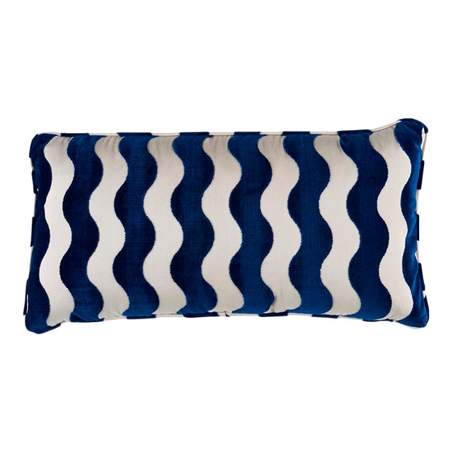 Schumacher x Miles Redd The Wave 12" Lumbar Pillow In Navy For Sale