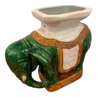 Mid Century Green Elephant Garden Stool Asian Large Ceramic Garden Seat For Sale