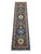This Kazak style runner rug has a deep blue field with a row of large, colorful medallions. Rust red, ivory, green, and...