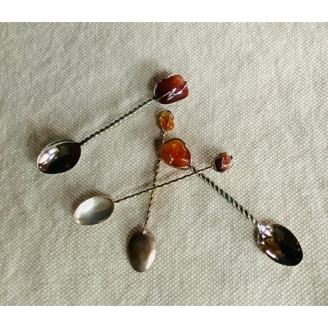For your consideration... Set of FOUR Mid-Century Sterling Silver Spoons from 1960s Brazil. Each features handwrapped...