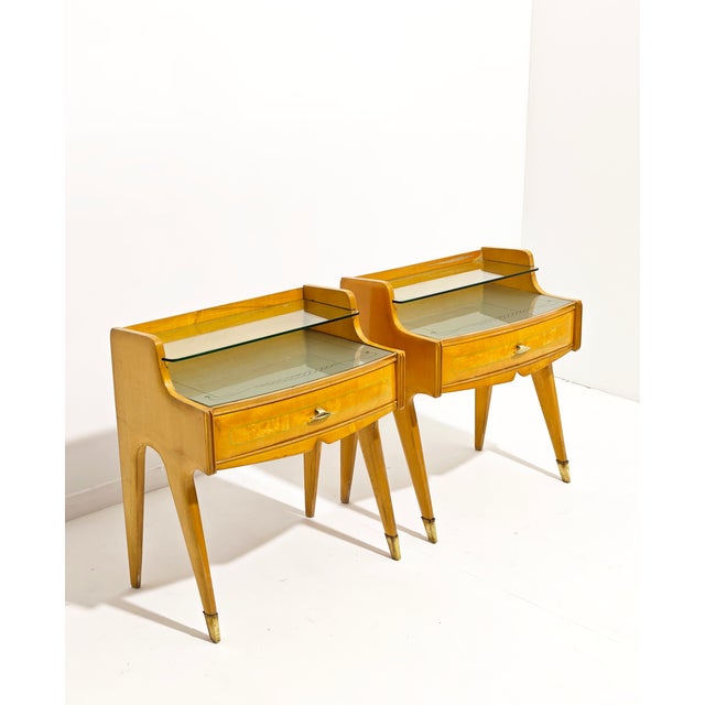 Italian Maple and Glass Bedside Tables, 1950s, Set of 2 For Sale - Image 10 of 17
