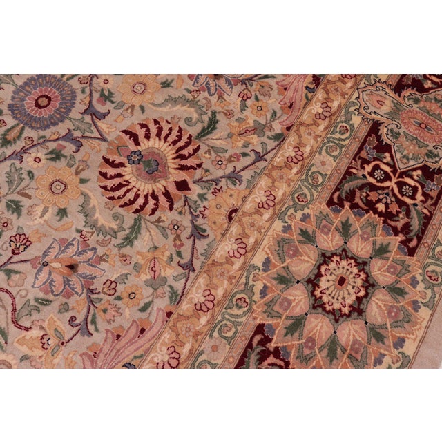 1990s Art Nouveau Pak-Persian Taupe/Maroon Wool Rug - 8'10'' X 12'7'' For Sale - Image 5 of 9