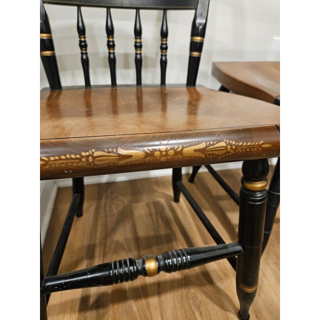 Hitchcock Late 20th Century Pair (2) Vintage Hitchcock Black Stencil "Inn" Chairs For Sale - Image 4 of 8