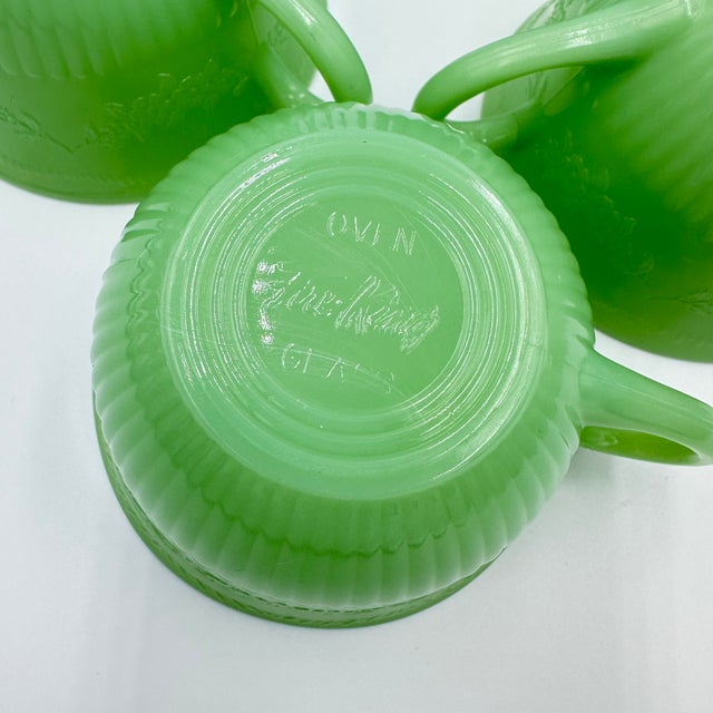 1940s Anchor Hocking Fire King Alice Jadeite Coffee Tea Cup & Saucer 9pc Lot For Sale - Image 11 of 14