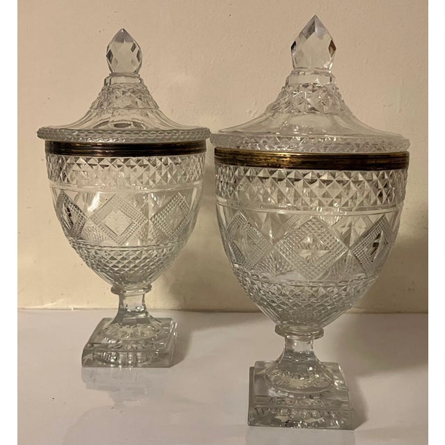 Antique 19th Century George III Anglo Irish Cut Crystal Glass Chestnut Urns - a Pair For Sale - Image 4 of 12
