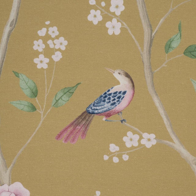 English Boråstapeter Paradise Birds Fabric In Gold For Sale - Image 3 of 5