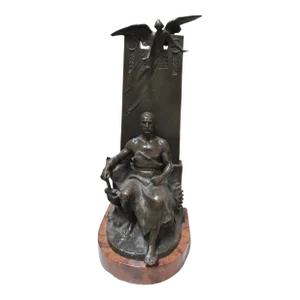 Hermann Muller German Bronze Working Man & Guardian Angel Sculpture