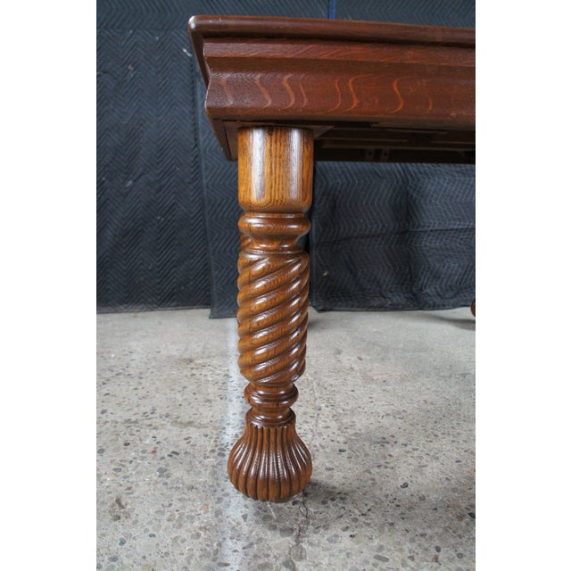 Antique American Arts & Crafts Quartersawn Oak Barley Twist Dining Table Extends For Sale - Image 12 of 18