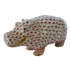 Herend Red Fishnet Handpainted Hippo