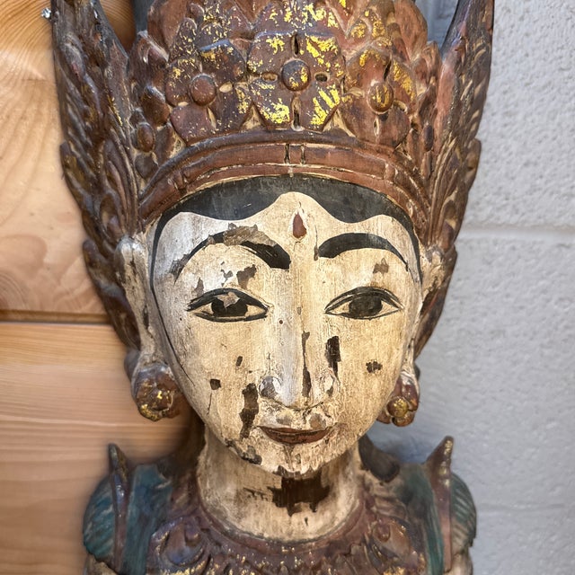Antique Pair Indonesian Rice Goddesses- Dewi Sri- Handcarved & Handpainted For Sale In Pittsburgh - Image 6 of 11