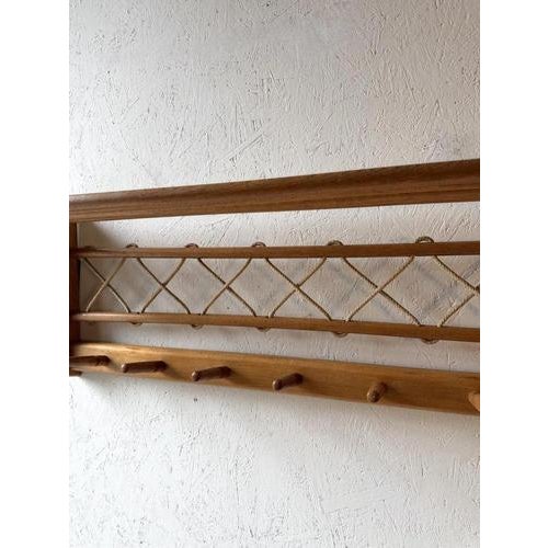 Wood Vintage Oak Wall Coat Rack with Braided Cord, 1960s For Sale - Image 7 of 9