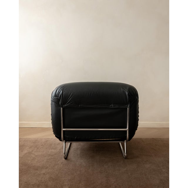 Black Italian Leather and Chrome Lounge Chairs, 1980s, Set of 3 For Sale - Image 8 of 18