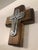 This artistic 1990s Mexican Pewter on Wood Cross Wall Plaque will serve as a lovely reminder of God's love and a beautiful...