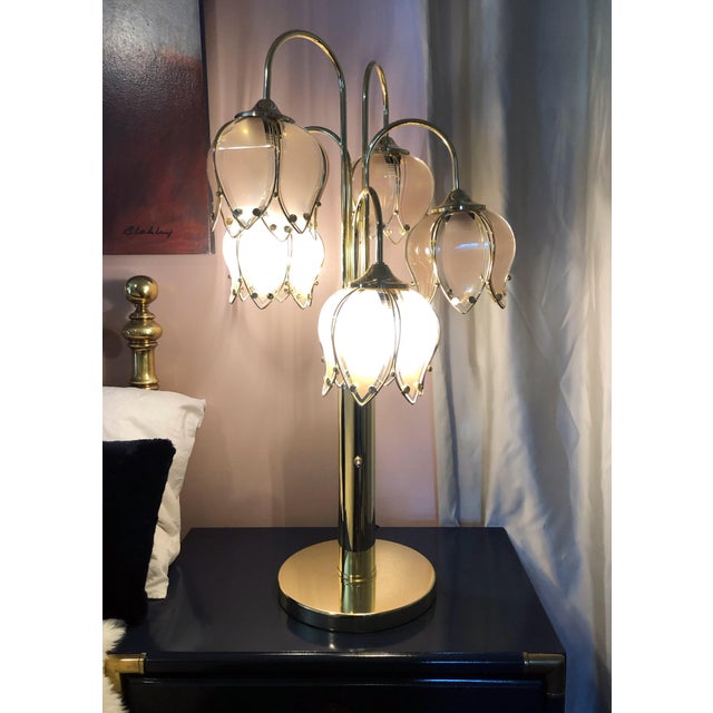 1980s Hollywood Regency Art Deco Brass & Glass Tulip Lamp Chairish