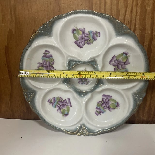 Mid-Century Modern Vinatge Limoges Mid-Century Modern Floral Violet Gold Dusted Oyster Plate Platter For Sale - Image 3 of 3
