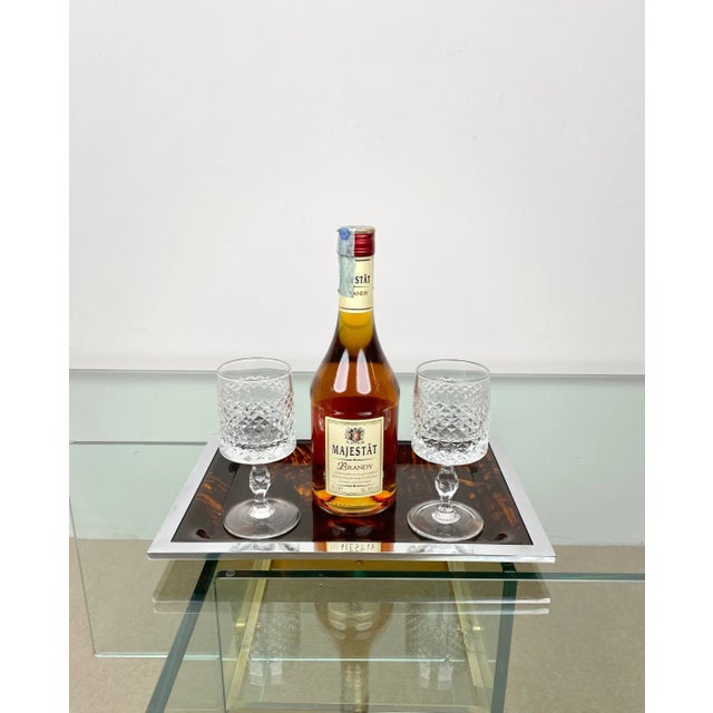 Plastic Acrylic Tortoiseshell & Chrome Serving Tray, Italy, 1970s For Sale - Image 7 of 11