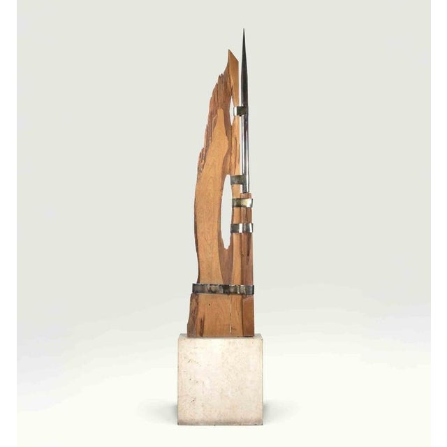 Wood and iron sculpture realized by Tatiana Pomus in 1977. Exhibited at Quadriennale Nazionale d'Arte di Roma in the same...