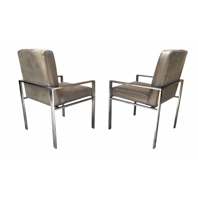 Mid Century Modern Harvey Probber Style Aluminum Armchairs Newly Reupholstered in Holly Hunt “Dew-Point Stingray” Leather-...
