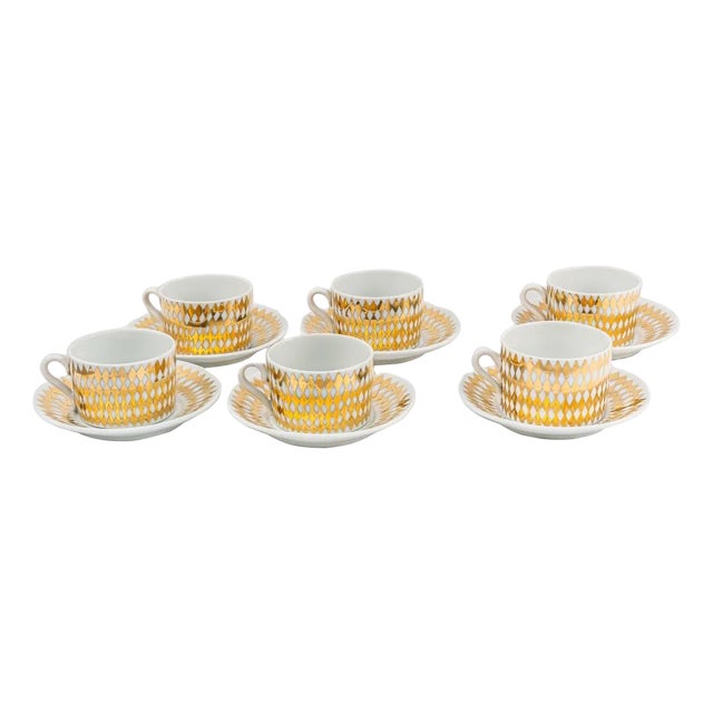 Fornasetti Tea Cups and Saucers, Set of 6 For Sale