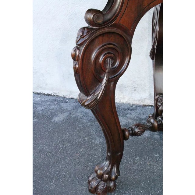English Burl Walnut Carved Center Side Table, 19th C. For Sale - Image 9 of 10