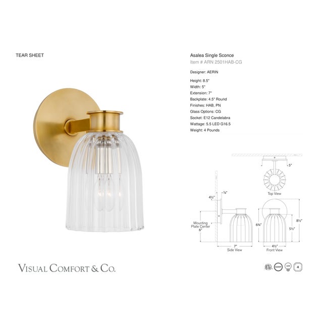 AERIN for Visual Comfort Signature Asalea Single Sconce in Hand-Rubbed Antique Brass with Clear Glass For Sale - Image 10 of 10