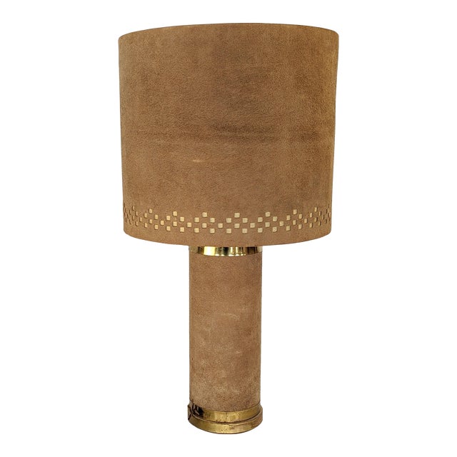 Vintage Suede Table Lamp From 1970's For Sale