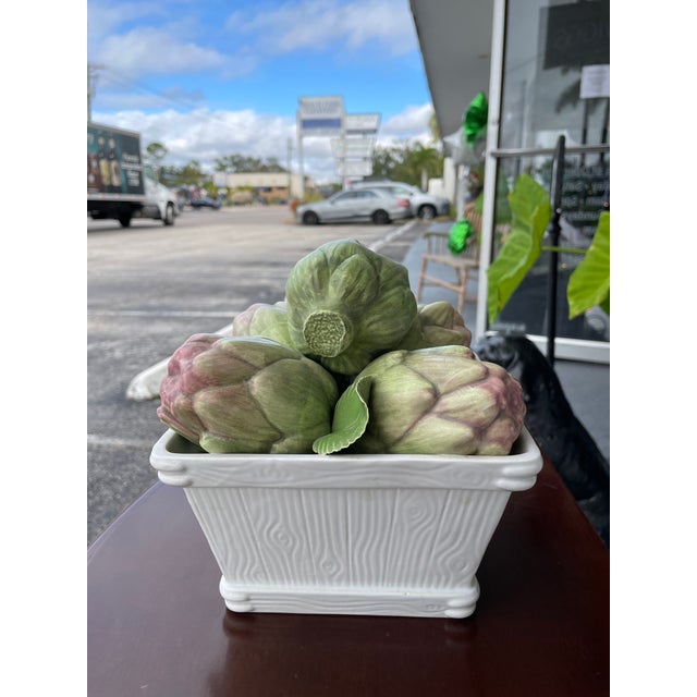 Italian Vintage Italian Ceramic Artichoke Centerpiece in White Planter For Sale - Image 3 of 8