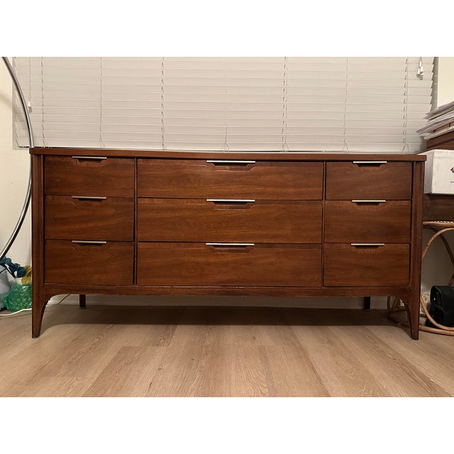 Very nice 1960s Vintage mid century modern Kent Coffey Danish-Style lowboy 9-drawer mahogany dresser stamped "impact"...