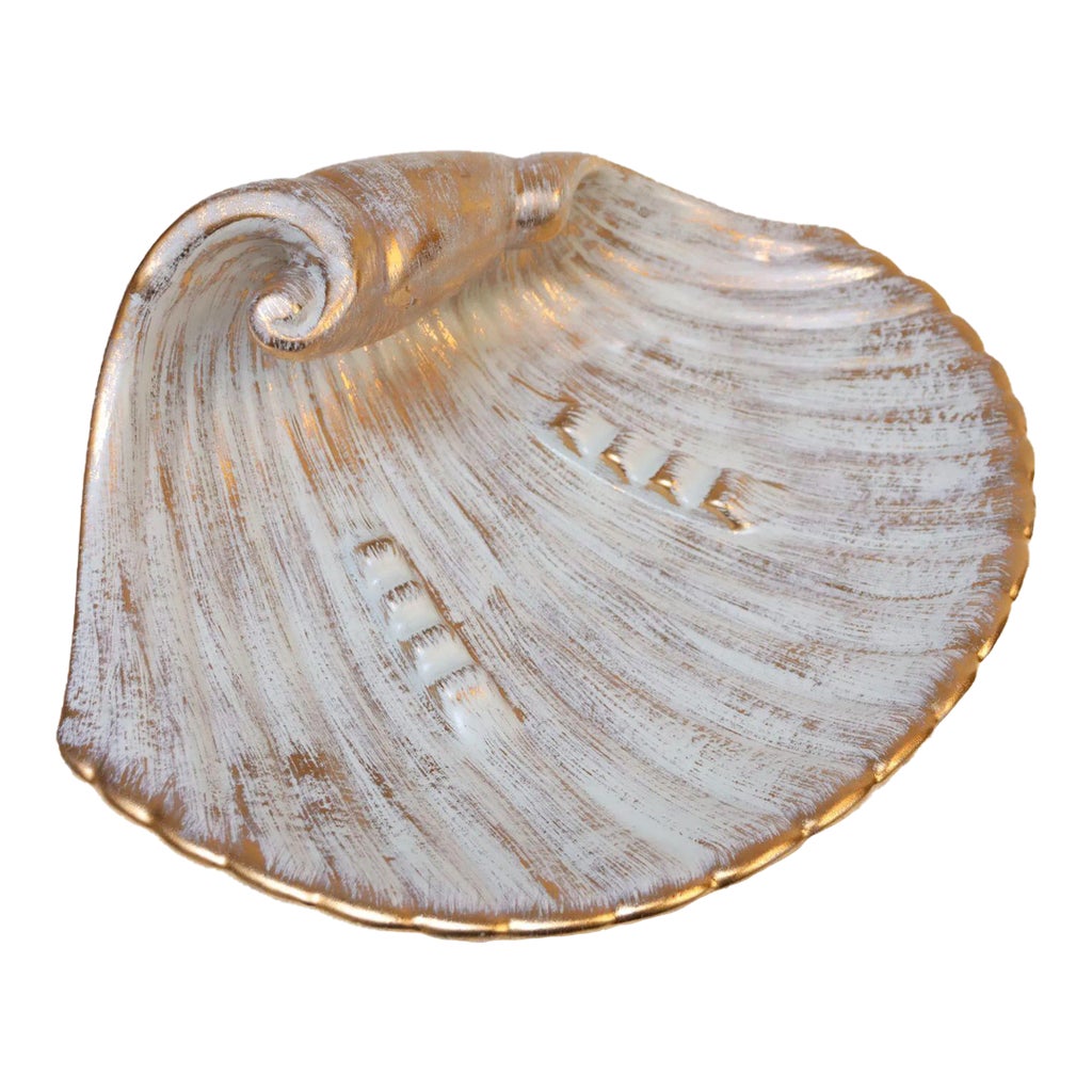 Vintage Haeger Ceramic Gold Tweed 22k Oversized Sea Shell Ashtray 