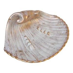 Vintage Haeger Ceramic Gold Tweed 22k Oversized Sea Shell Ashtray