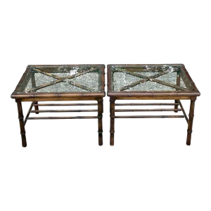 Late 20th Century Vintage Coastal Faux Bamboo Side Tables - a Pair