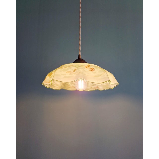 Art Deco Pendant Light in Green Marbled Opaline Glass, 1920s-1930s For Sale - Image 9 of 12