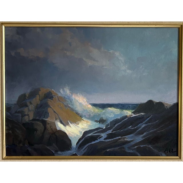 Realism Vintage Original Realistic Seascape Oil Painting in Gold Frame For Sale - Image 3 of 6