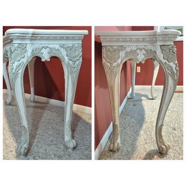 Wood Late 20th Century Louis XV Style Painted Carved Wood Marble Inset Console Table For Sale - Image 7 of 10