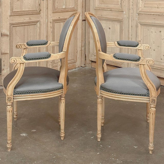 French Pair Antique French Louis XVI Medallion Armchairs ~ Fauteuils For Sale - Image 3 of 18