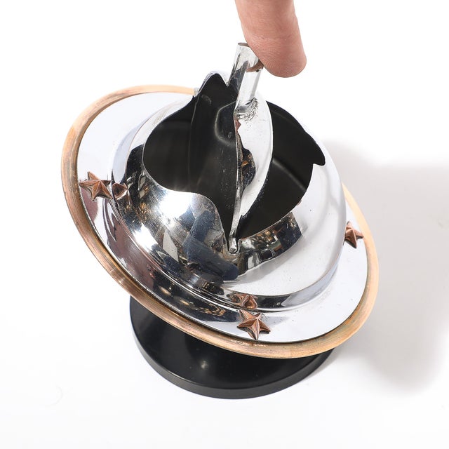 Art Deco Revere Saturn Ashtray in Chrome, Brass & Bakelite For Sale - Image 10 of 13
