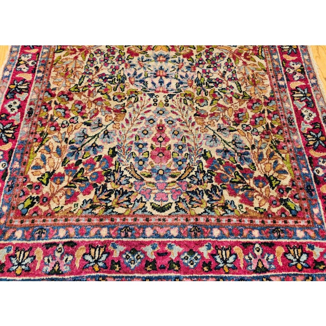 19th Century Persian Kerman Lavar Rug, Hand-Knotted Wool, All-over Floral Pattern, Ivory & Green, 3x5 For Sale In Chicago - Image 6 of 13
