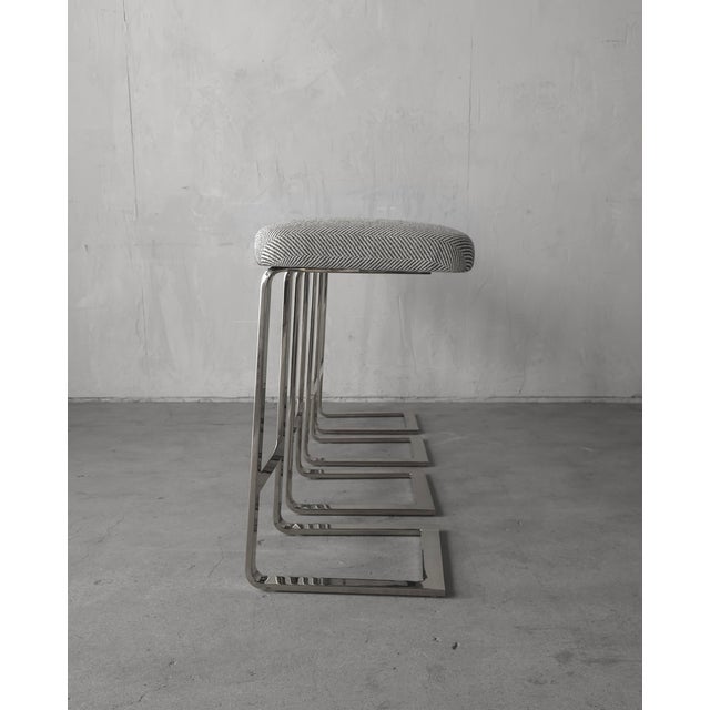1970's Flat Chrome Stainless Cantilever Counter Stools For Sale In Las Vegas - Image 6 of 8